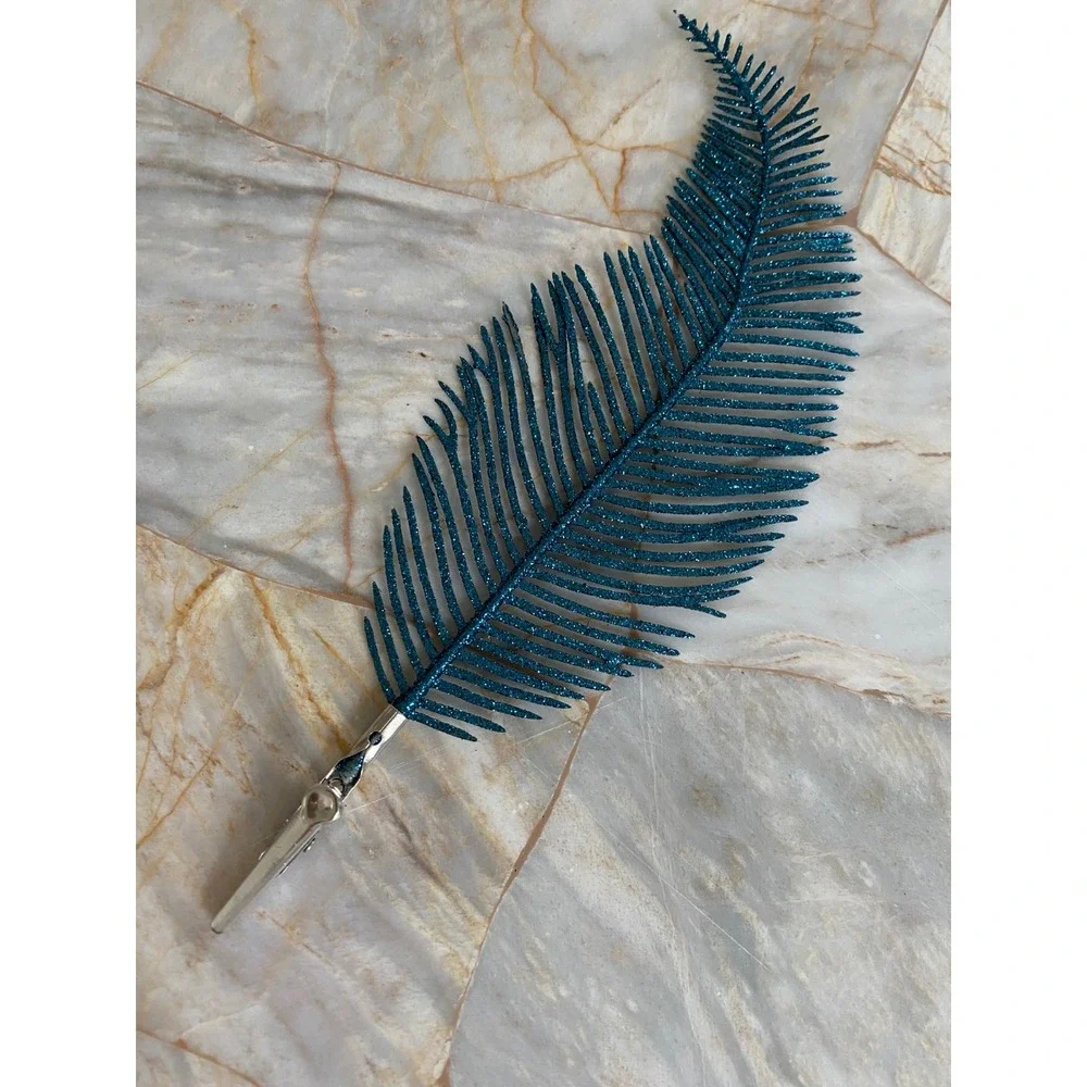 Set of 4 Glitter Feather Hair Clips Teal Blue and Purple Plume Alligator Clips